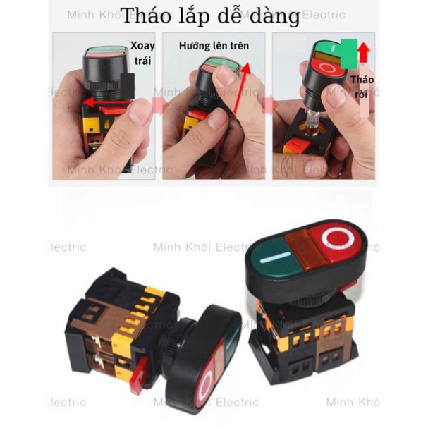 nút nhấn on off phi 22 có đèn, công tắc nhấn đôi 220VAC, nút ấn on off, nút ấn tủ điện, nút nhấn nhả, nút nhấn tủ điện C