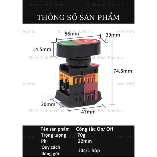 nút nhấn on off phi 22 có đèn, công tắc nhấn đôi 220VAC, nút ấn on off, nút ấn tủ điện, nút nhấn nhả, nút nhấn tủ điện C
