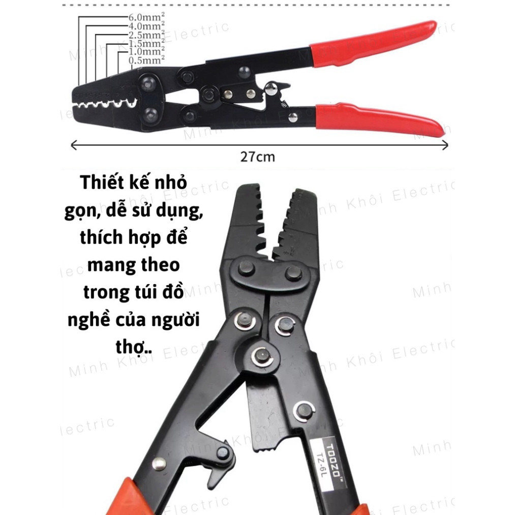 Kìm Bấm Cos Thuỷ Lực cho dây 0,5-6mm, kìm ép cos thuỷ lực, kềm bấm cốt thuỷ lực TOPWIN HD-6L Cao Cấp