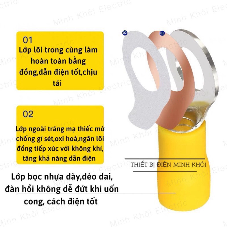 Combo 100c cos tròn, đầu cos tròn, cos o, cốt dây điện. cos khuyên tròn Cao Cấp
