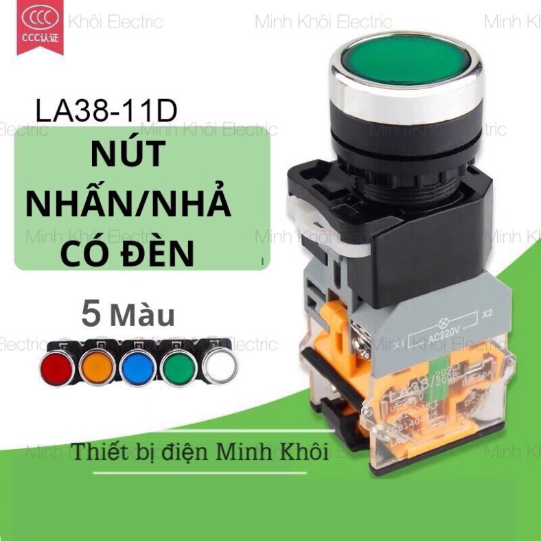 Nút nhấn nhả có đèn phi 22,nút nhấn tủ điện LA38 chống nước, nút nhấn giữ, nút ấn nhả, nút ấn giữ 22mm Cao Cấp