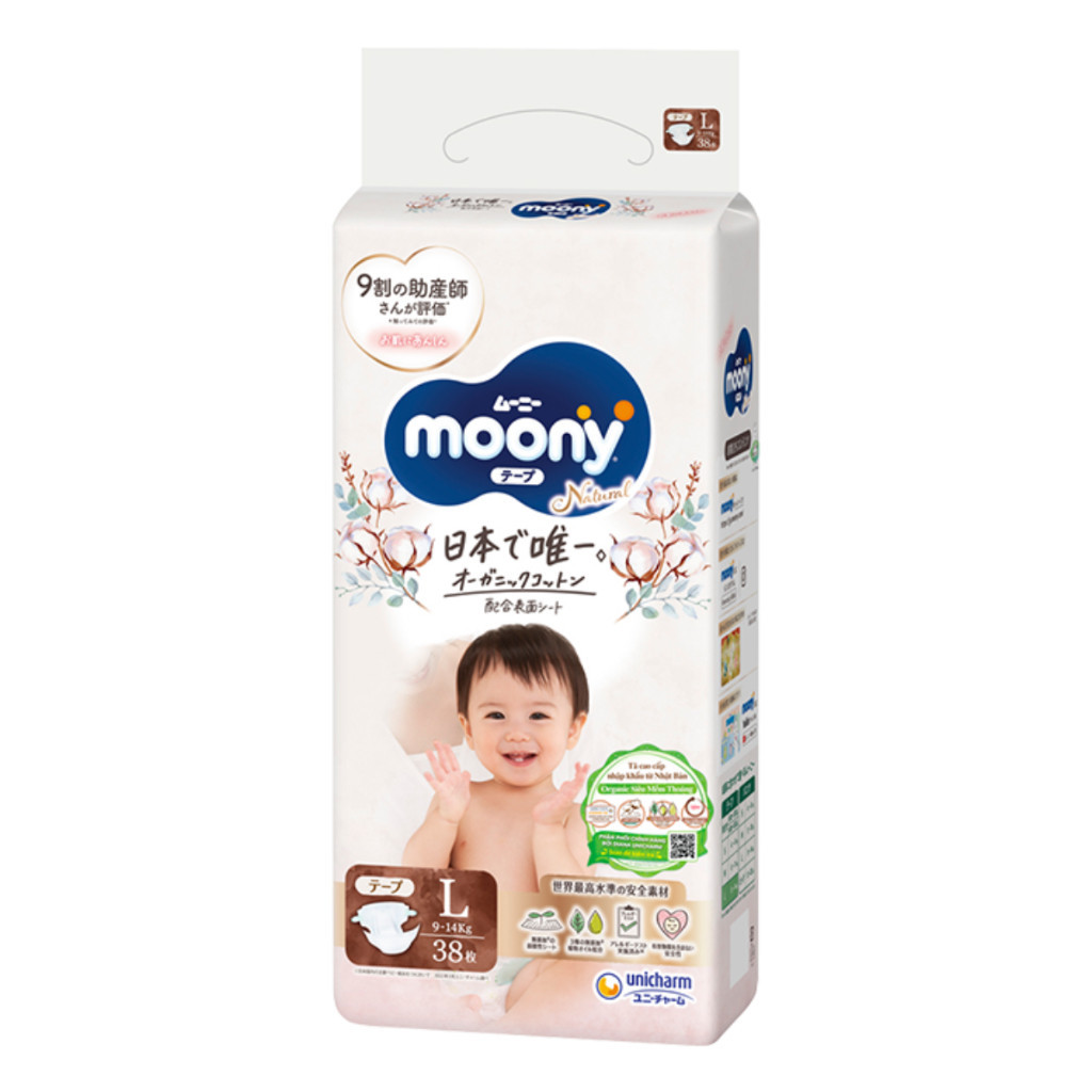 Bỉm dán, Bỉm quần Moony Natural cho bé, nhập khẩu chính hãng của Unicharm