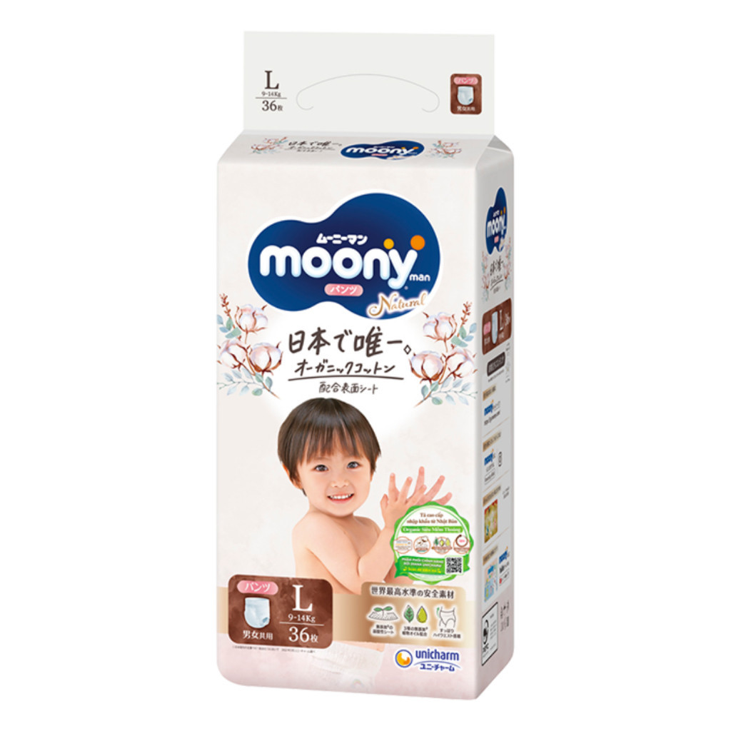 Bỉm dán, Bỉm quần Moony Natural cho bé, nhập khẩu chính hãng của Unicharm