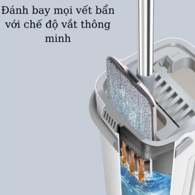 CÂY LAU NHÀ TỰ VẮT THÔNG MINH CAO CẤP-CHỔI LAU NHÀ TÁCH NƯỚC - Bộ Lau Nhà Xoay 360 Độ Kèm Thùng Tiện Lợi I Chổi Lau Nhà
