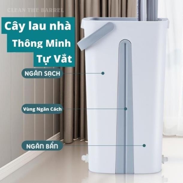 CÂY LAU NHÀ TỰ VẮT THÔNG MINH CAO CẤP-CHỔI LAU NHÀ TÁCH NƯỚC - Bộ Lau Nhà Xoay 360 Độ Kèm Thùng Tiện Lợi I Chổi Lau Nhà