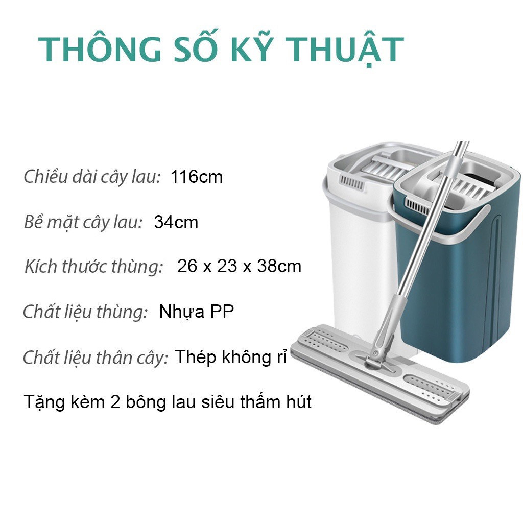 CÂY LAU NHÀ TỰ VẮT THÔNG MINH CAO CẤP-CHỔI LAU NHÀ TÁCH NƯỚC - Bộ Lau Nhà Xoay 360 Độ Kèm Thùng Tiện Lợi I Chổi Lau Nhà