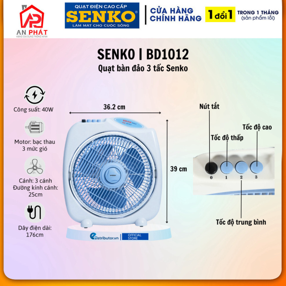 Quạt bàn đảo Senko BD1012 3 Tấc cao cấp - Giao Màu ngẫu nhiên - Hàng ...