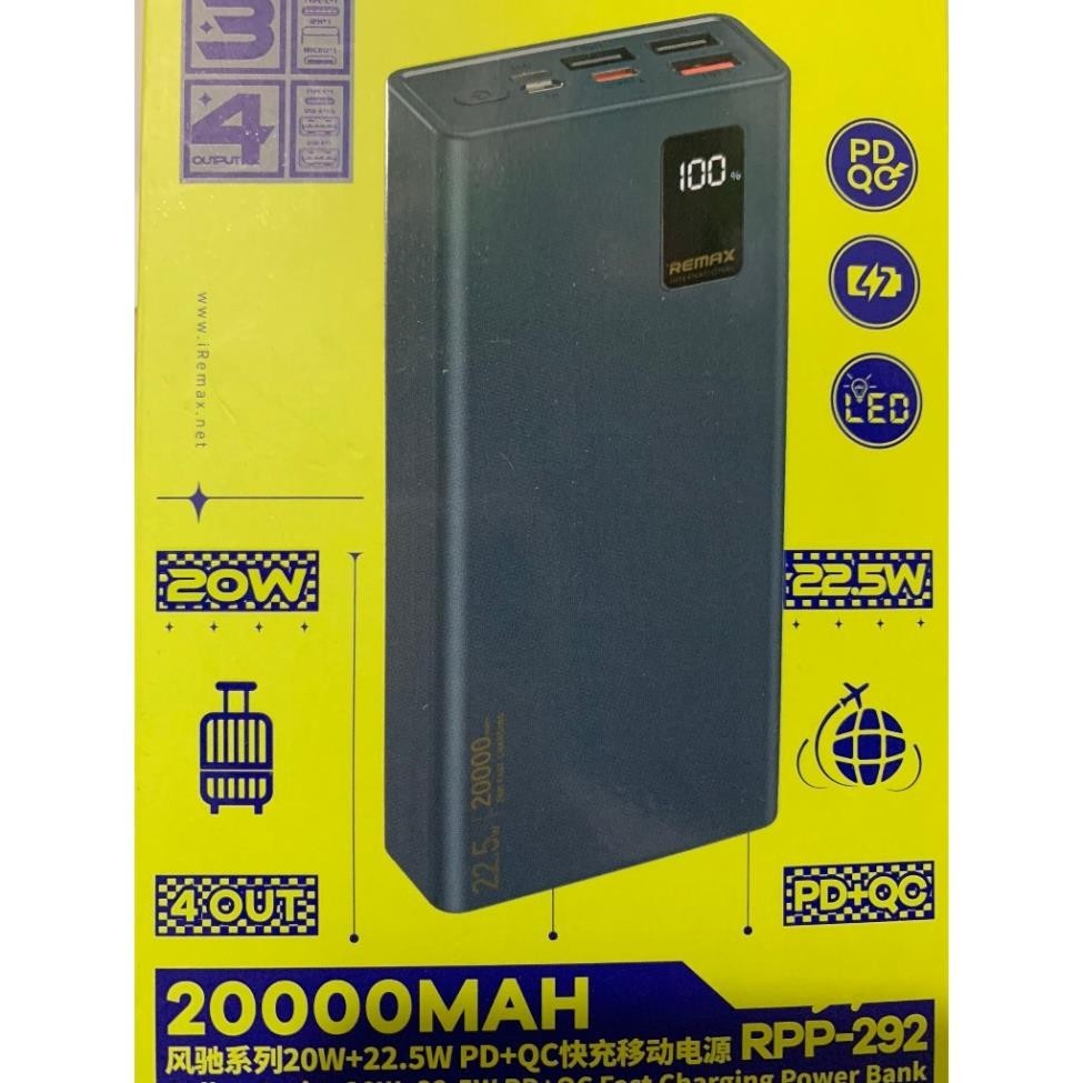 Pin sạc dự phòng Remax RPP 292 20,000mah QC3.0 PD20W 22,5W sạc nhanh có ...