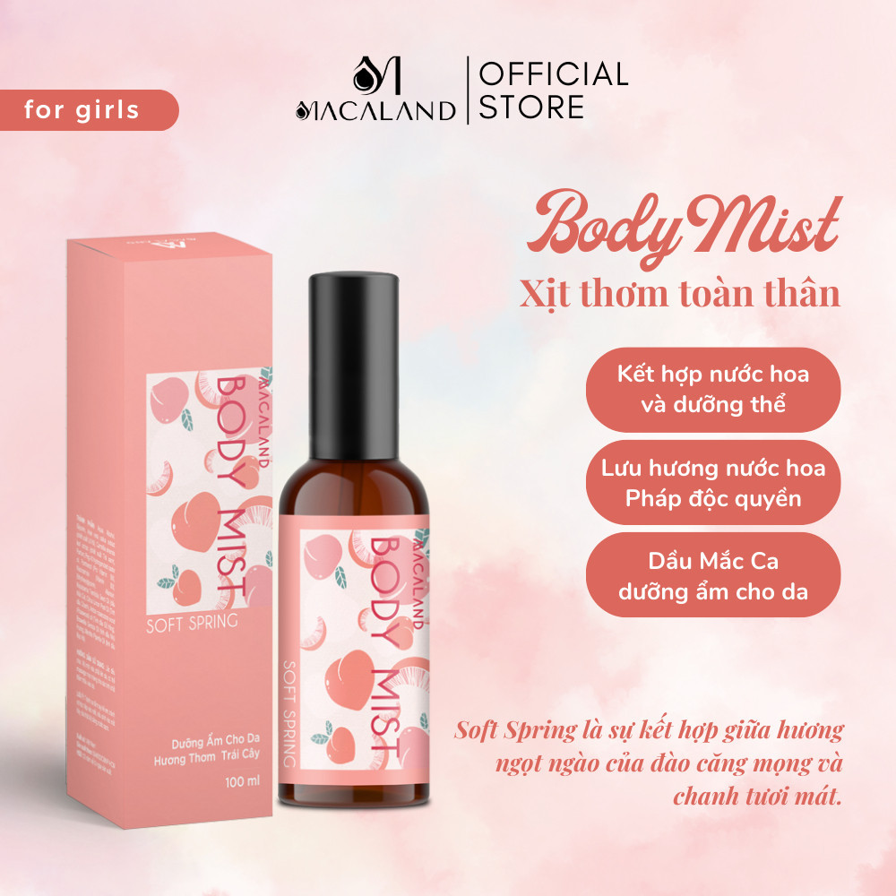 Ảnh Body Mist đào Soft Spring MACALAND 20ml/100ml hương trái cây đào ngọt ngào tươi mát 2