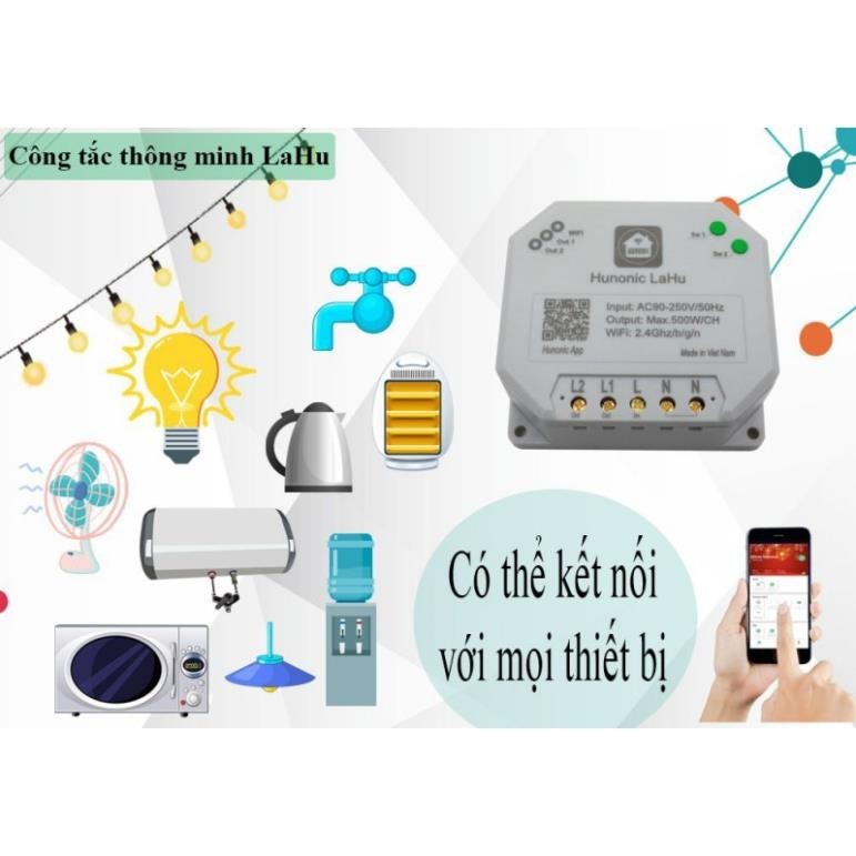 Product image Công Tắchunonic Lahu 2 Kênh Điều Khiển Bật Tắt Từ Xa Trên Điện Thoại Qua App Tiếng Việt 3
