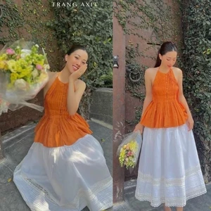 Áo yếm xếp ly,áo 2 dây cổ yếm dáng xoè, áo kiểu nữ, áo tiểu thư hàn quốc