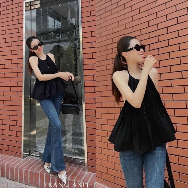 Áo yếm xếp ly,áo 2 dây cổ yếm dáng xoè, áo kiểu nữ, áo tiểu thư hàn quốc