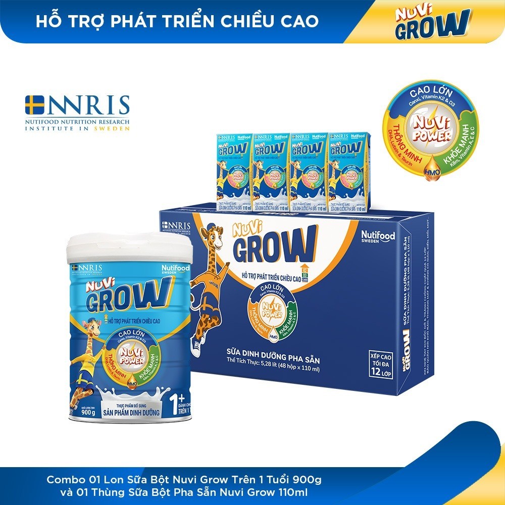 Combo Sữa Bột Nuvi Grow Hỗ Trợ Tăng Chiều Cao 1+ Lon 900g và Thùng Sữa ...