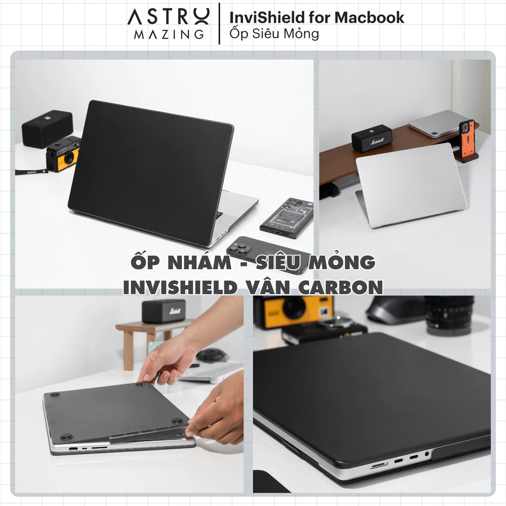 [Chính hãng/Full VAT] Ốp siêu mỏng Mac InviShield carbon nhám mờ dành cho M.acbook Air Pro 13 14 15