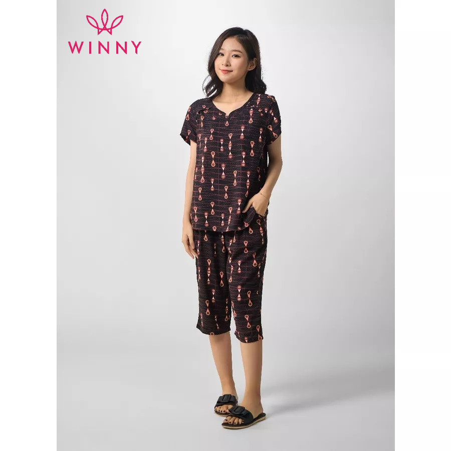 Ảnh Bộ mặc nhà nữ WINNY kiểu cộc tay quần ngố chất lanh mềm mát mùa hè 2MNLA23023N 4