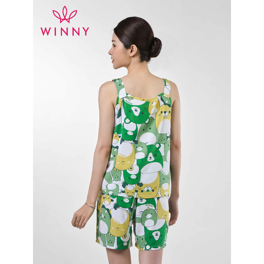 Ảnh Bộ mặc nhà nữ WINNY kiểu hai dây quần đùi chất lanh mát 2MNLA23050H 4