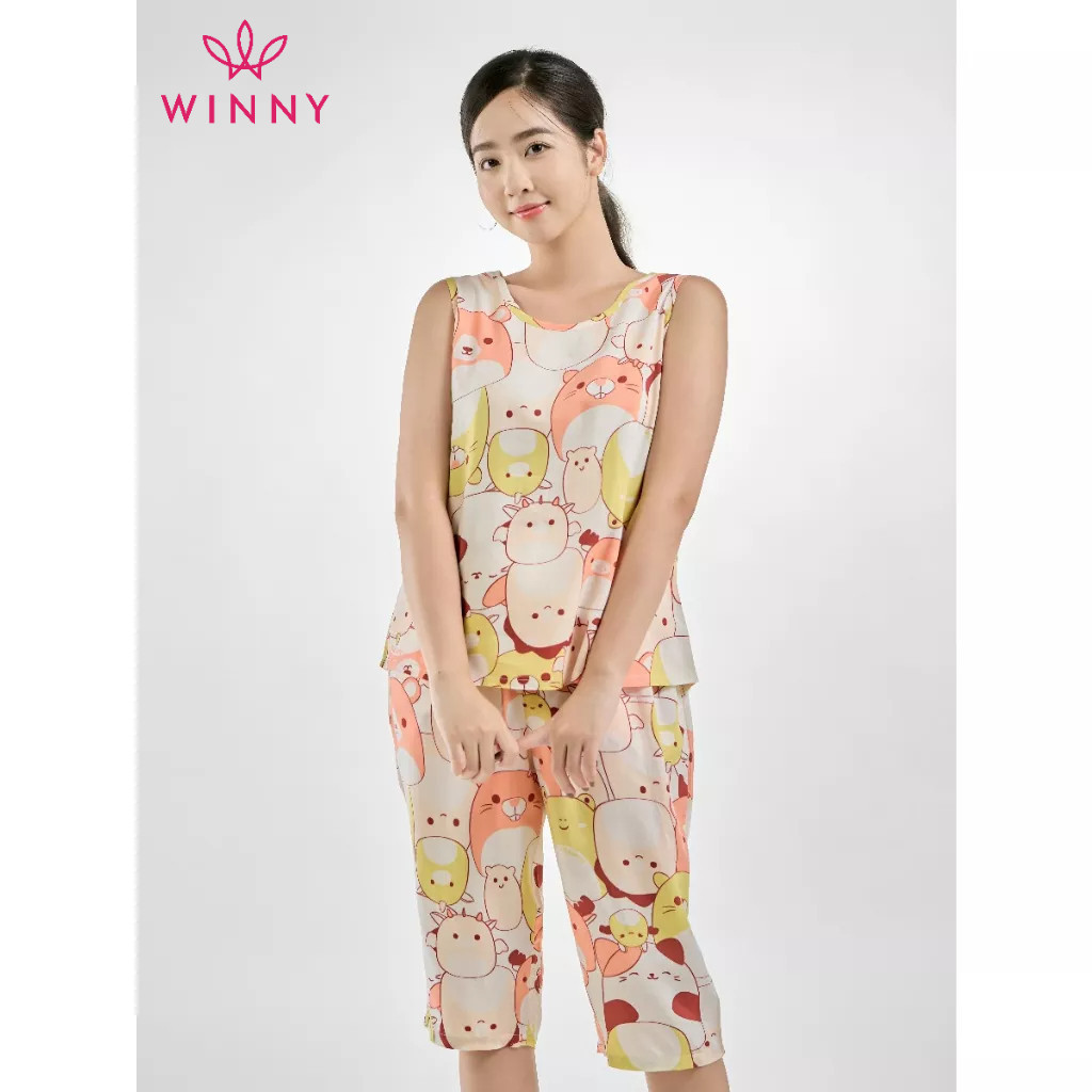 Ảnh Bộ mặc nhà nữ WINNY kiểu sát tay quần ngố chất lanh mềm mát 2MNLA23049S 4