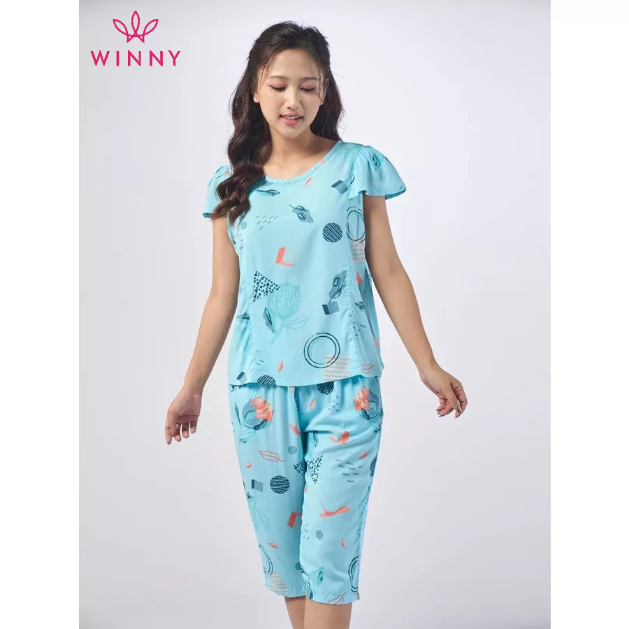 Ảnh Bộ mặc nhà nữ WINNY kiểu cộc tay quần ngố chất lanh mềm mịn thấm hút nhanh khô 2MNLA23030N 4