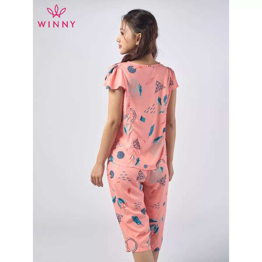 Ảnh Bộ mặc nhà nữ WINNY kiểu cộc tay quần ngố chất lanh mềm mịn thấm hút nhanh khô 2MNLA23030N 3
