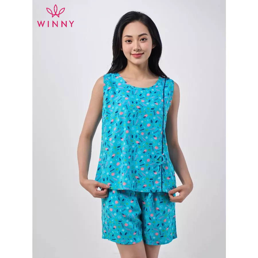 Ảnh Bộ mặc nhà nữ WINNY kiểu sát nách quần đùi chất lanh mềm mịn thấm hút nhanh khô 2MNLA23024B 3