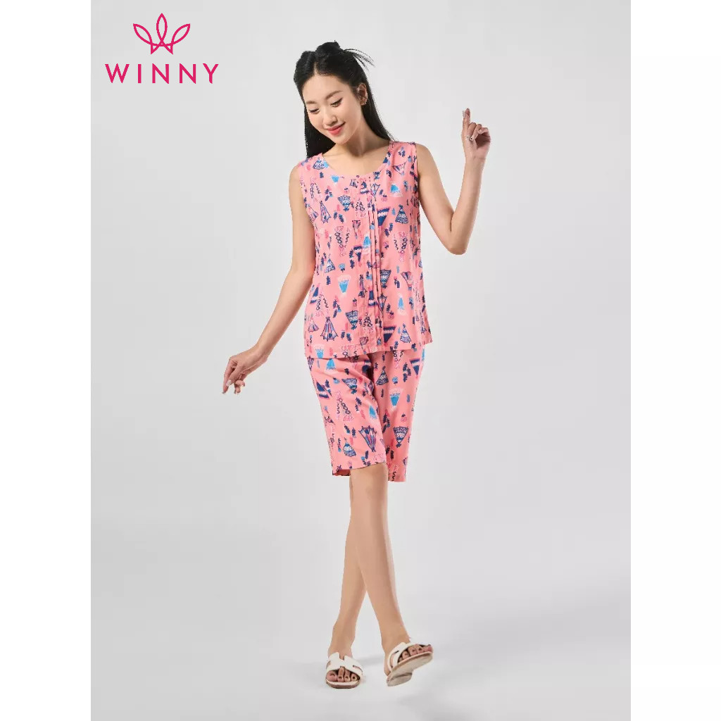 Ảnh Bộ mặc nhà nữ WINNY kiểu sát nách quần ngố chất lanh mát 2MNLA23022S 4