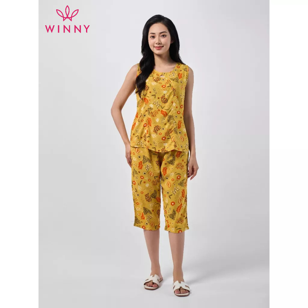 Ảnh Bộ mặc nhà nữ WINNY kiểu sát nách quần ngố chất lanh mềm 2MNLA23014S 4