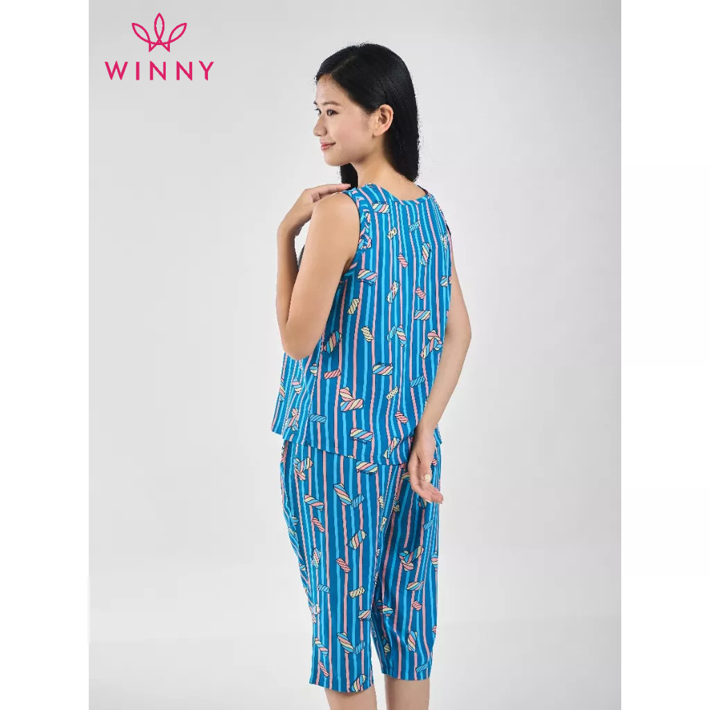 Ảnh Bộ mặc nhà nữ WINNY kiểu sát nách quần ngố chất lanh mịn thấm hút nhanh khô 2MNLA23057S 4