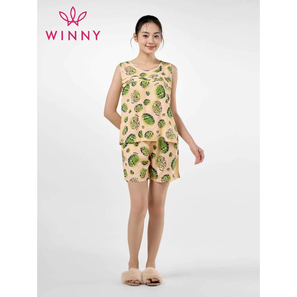 Ảnh Bộ Mặc Nhà Nữ WINNY Đồ Ngủ Kiểu Sát Nách Quần Đùi Chất Lanh Mát 2MNLA23055B 1