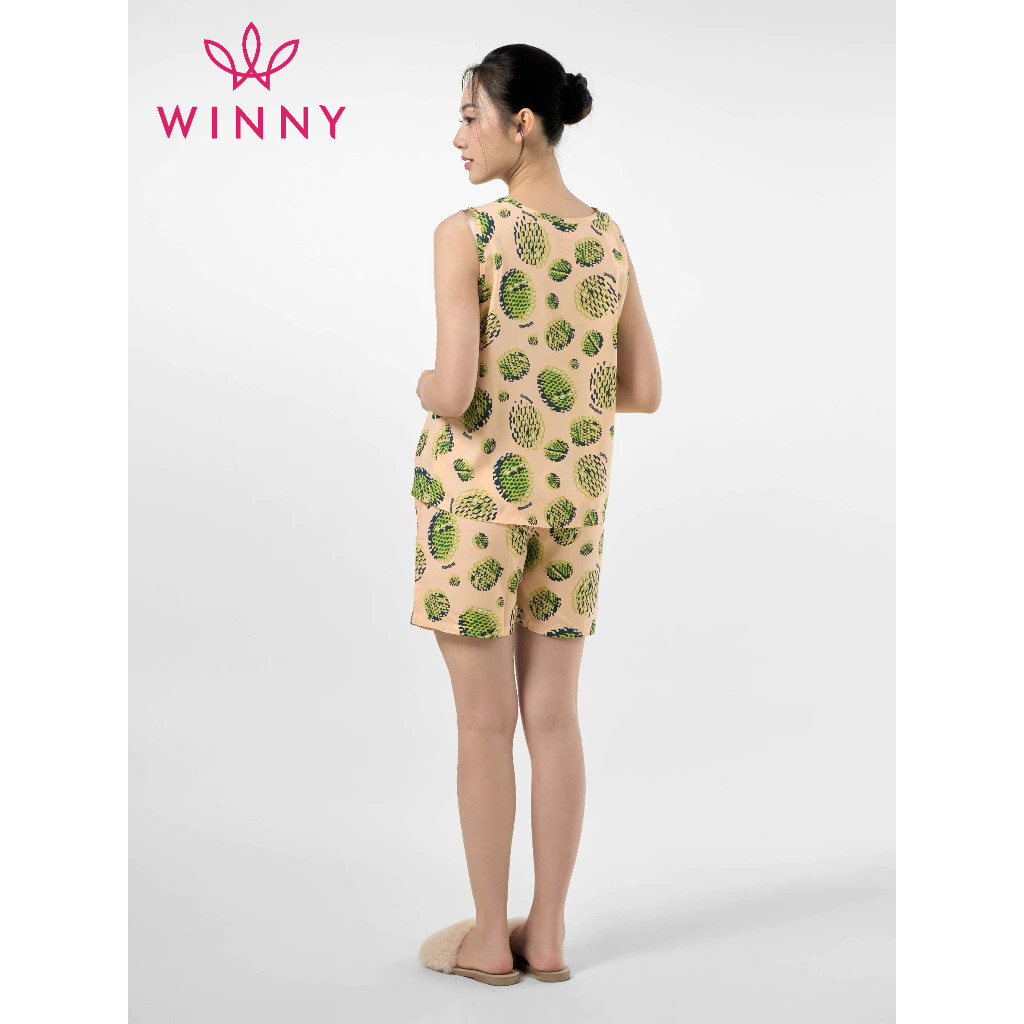 Ảnh Bộ Mặc Nhà Nữ WINNY Đồ Ngủ Kiểu Sát Nách Quần Đùi Chất Lanh Mát 2MNLA23055B 2