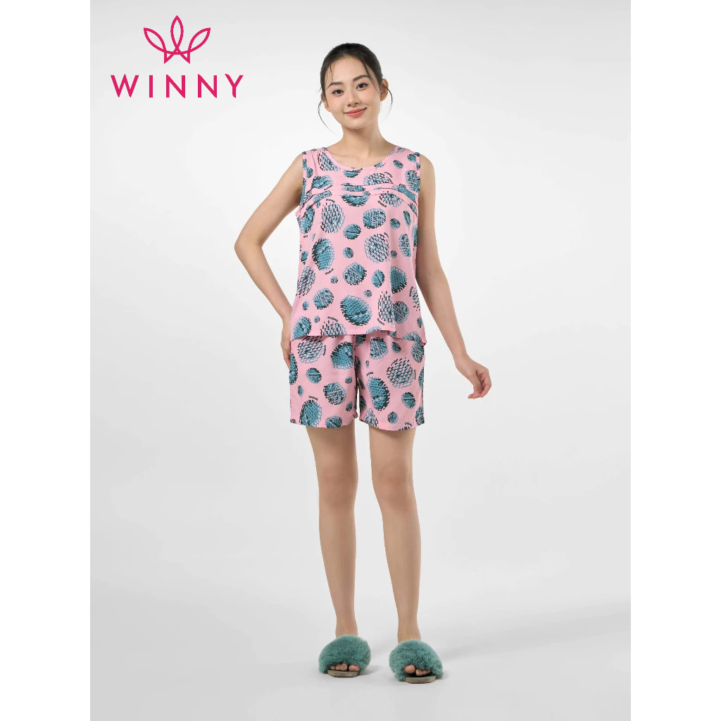 Ảnh Bộ Mặc Nhà Nữ WINNY Đồ Ngủ Kiểu Sát Nách Quần Đùi Chất Lanh Mát 2MNLA23055B 4