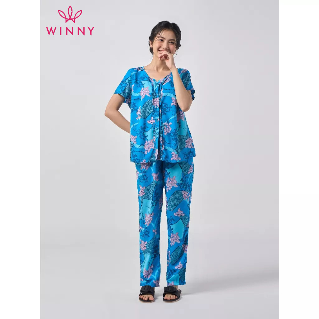 Ảnh Bộ mặc nhà nữ WINNY kiểu cộc tay quần dài chất lanh mềm mát 2MNLA23035D 4