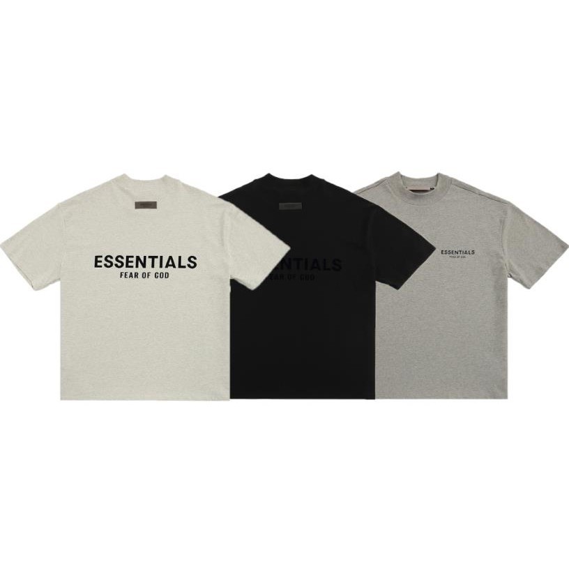 Hàng sẵn có FOG Nhãn trước Nhãn sau Flocking Letter Essentials Áo thun ngắn tay cổ rộng vừa vặn