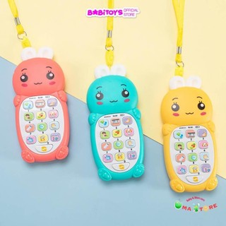 Điện thoại thỏ cà rốt cho bé, điện thoại đồ chơi có nhạc và đèn kèm dây đeo + pin AAA