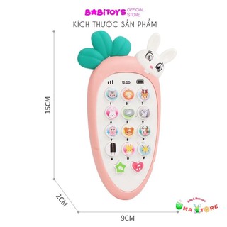 Điện thoại thỏ cà rốt cho bé, điện thoại đồ chơi có nhạc và đèn kèm dây đeo + pin AAA