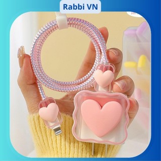 [Trái Tim Dây Ngọc] Bộ bảo vệ sạc PD 18/20W trái tim bằng silicon dễ thương RABBI