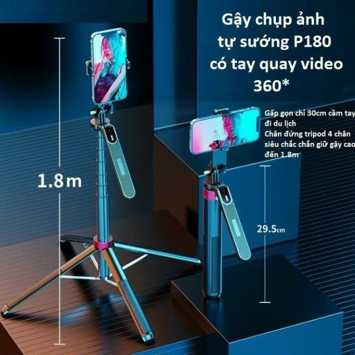 Gậy Chụp Ảnh 4 Chân P185 - Gậy Selfie Cầm Tay Tặng Kèm Remote - Chiều Dài Sử Dụng 30-180cm - Chính Hãng HD DESIGN