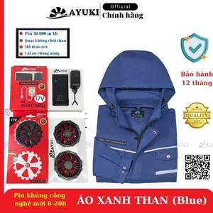 Áo Điều Hoà AYUKI Pin 30000mah Quạt 17V Cực Mạnh [Màu Xanh Than, Bảo Hành 12 Tháng]