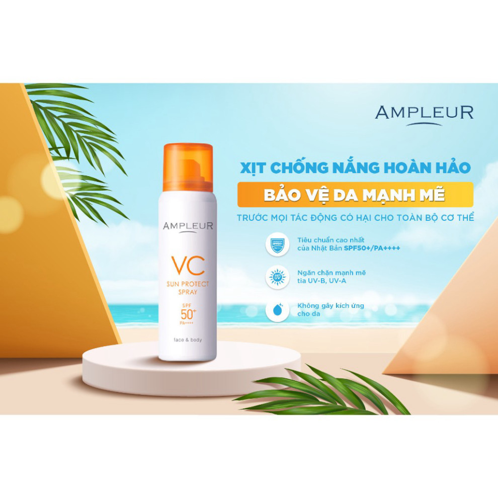 Ảnh Xịt chống nắng AMPLEUR VC Sun Protect Spray Nhật Bản dưỡng trắng sáng, bảo vệ da tối đa SPF 50+/PA++++ 2
