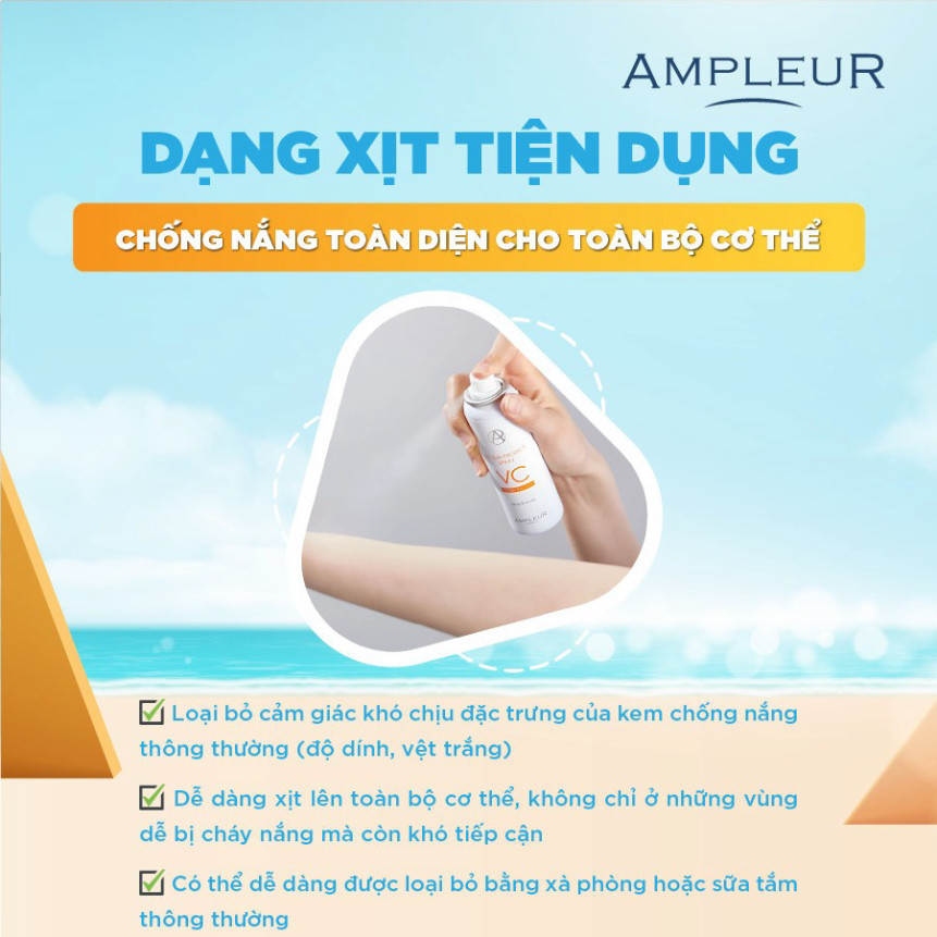Ảnh Xịt chống nắng AMPLEUR VC Sun Protect Spray Nhật Bản dưỡng trắng sáng, bảo vệ da tối đa SPF 50+/PA++++ 3