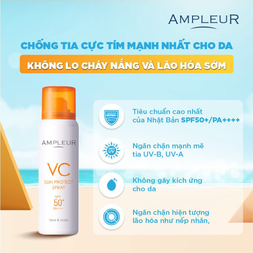 Ảnh Xịt chống nắng AMPLEUR VC Sun Protect Spray Nhật Bản dưỡng trắng sáng, bảo vệ da tối đa SPF 50+/PA++++ 4