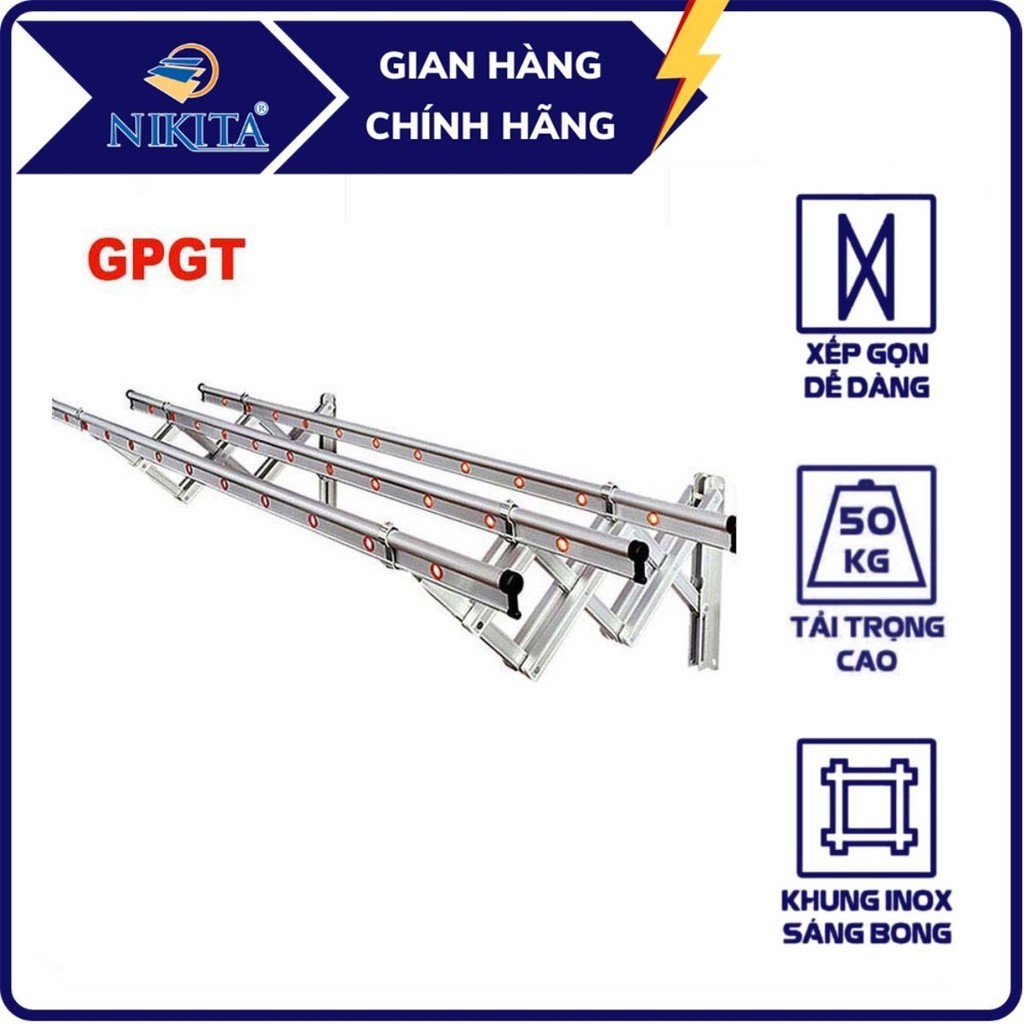 Giàn phơi thông minh nhôm gắn tường - Dài 2M - 3 thanh phơi - NIKITA