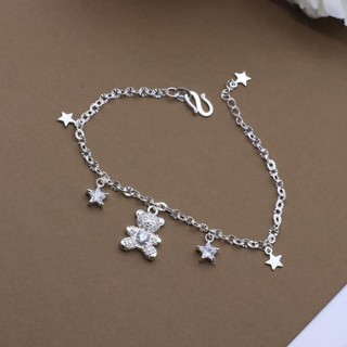 lắc tay nữ mix cham gấu , bạc s925, dày dặn - jena sliver