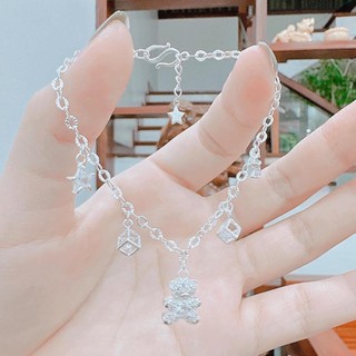 lắc tay nữ mix cham gấu , bạc s925, dày dặn - jena sliver