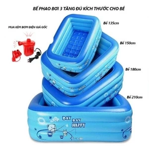 Bể bơi phao cho bé hình chữ nhật thành cao 2-3 tầng,hồ bơm hơi chất liệu dày,đáy 2 lớp chống trượt bảo hành lỗi 1 đổi 1,