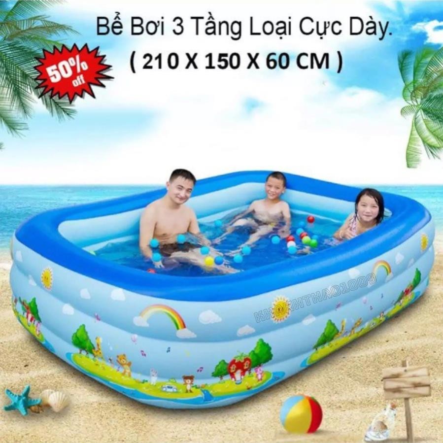 Bể bơi phao cho bé hình chữ nhật thành cao 2-3 tầng,hồ bơm hơi chất liệu dày,đáy 2 lớp chống trượt bảo hành lỗi 1 đổi 1,