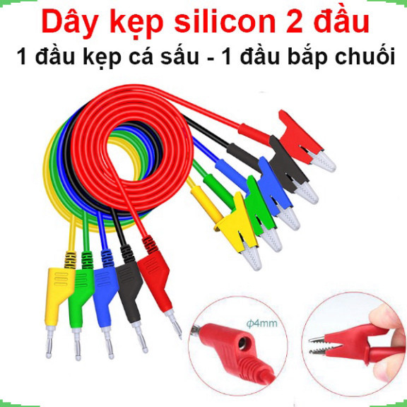 Dây kẹp silicon 2 đầu 1 đầu kẹp cá sấu + 1 đầu jack bắp chuối