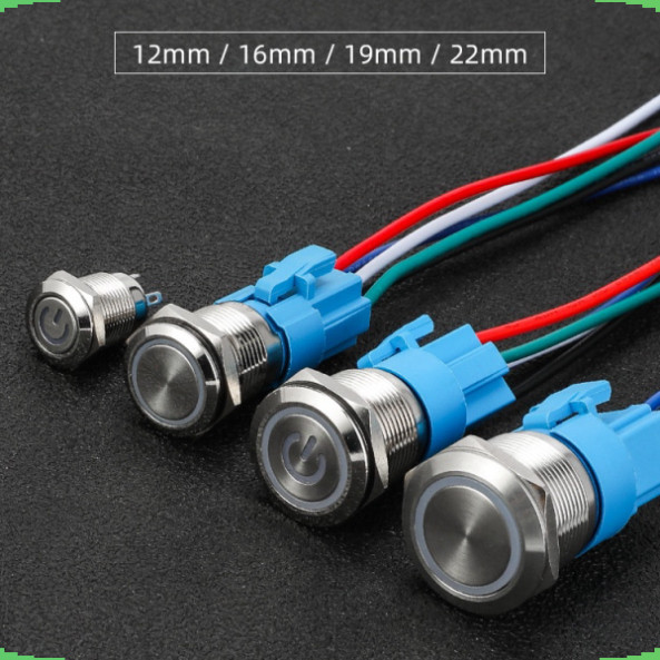 Nút nhấn chống nước đầu bằng ( Nhấn Nhả - Reset ) lỗ khoét 12mm/16mm/19mm/22mm