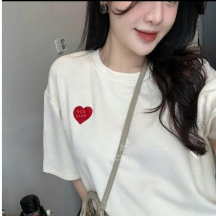 Set Bộ Đồ Nữ In Hình Trái Tim Tay Ngắn Mặc Hằng Ngày Chất Liệu Cotton 4 Chiều Thoáng Mát