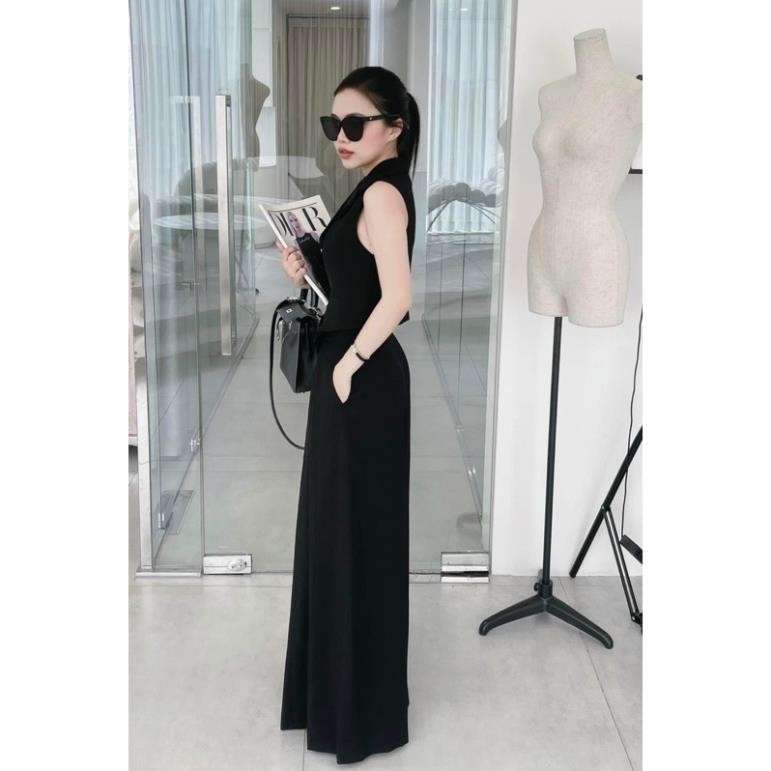Set áo ghile gài nút to + quần suông xếp li xoè dài