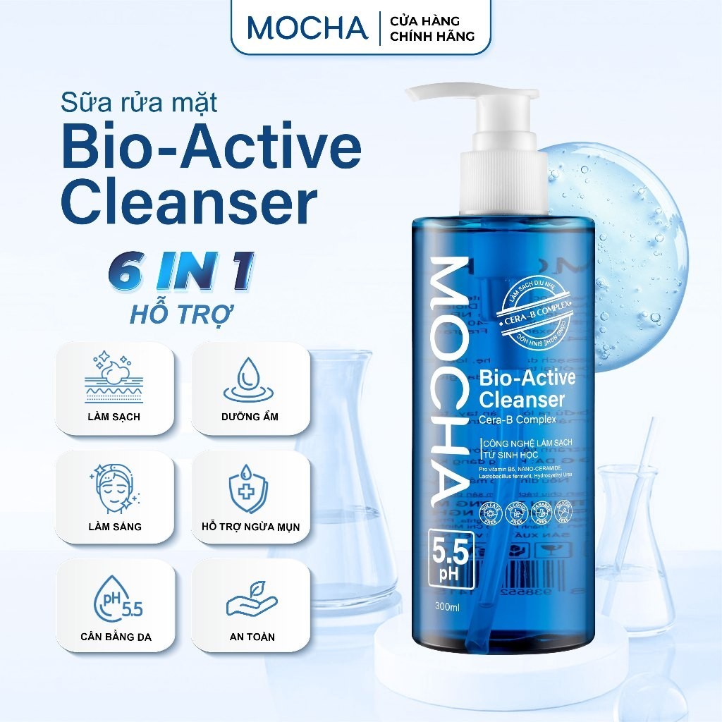 Ảnh Combo 3 Sữa Rửa Mặt Mocha Bio Active Cleanser 300ml Dịu Nhẹ Lành Tính, Cho Da Dầu Mụn Nhạy Cảm 1